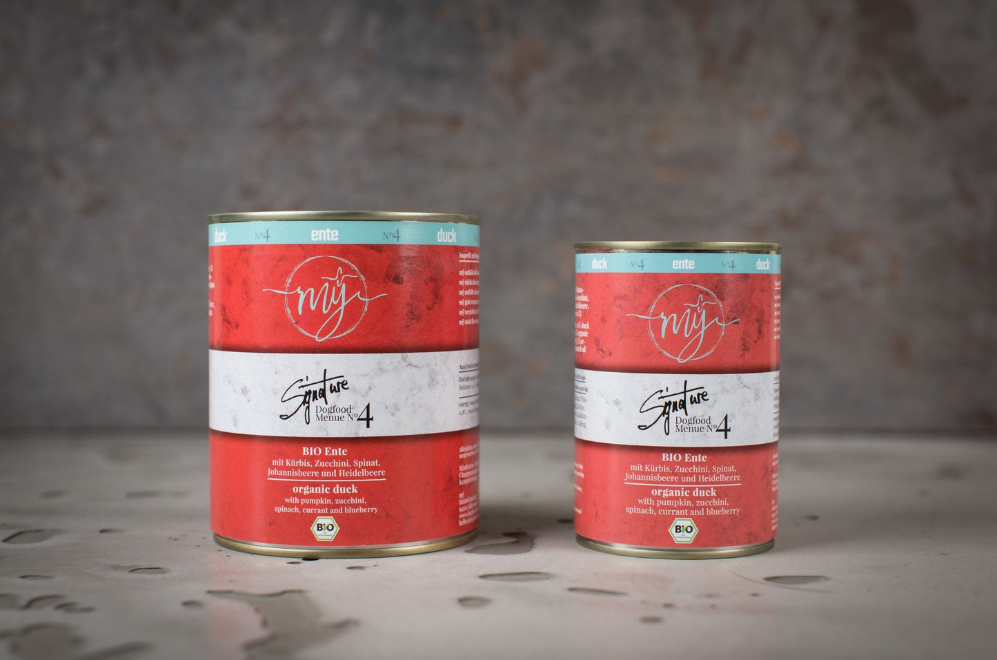 Nassfutter No4: Bio-Ente. Kürbis. Zucchini. Spinat. Johannisbeere