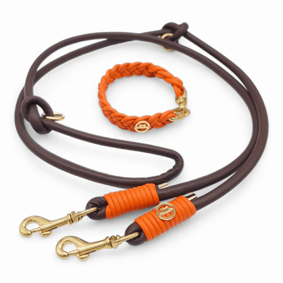 Leine aus Nappaleder in Schokobraun-Orange