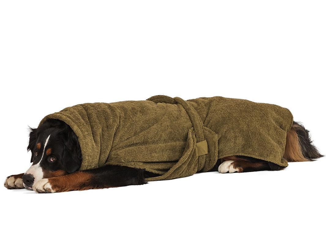 Hundebademantel aus Bio-Baumwolle "Olive"