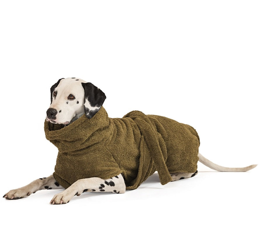 Hundebademantel aus Bio-Baumwolle "Olive"