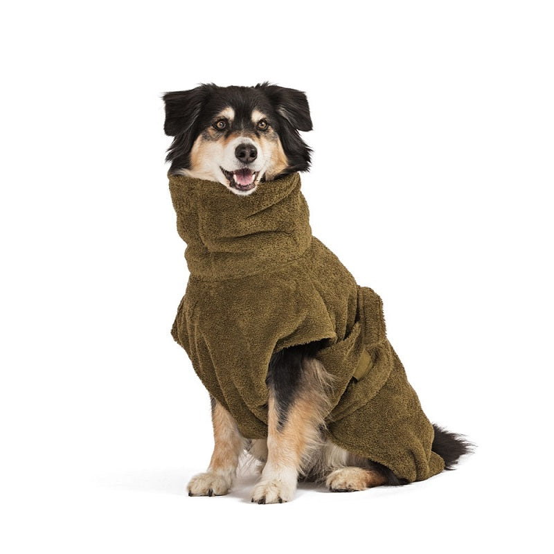 Hundebademantel aus Bio-Baumwolle "Olive"