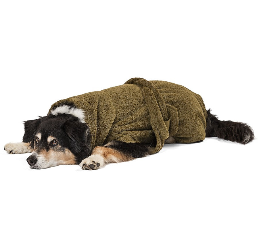 Hundebademantel aus Bio-Baumwolle "Olive"