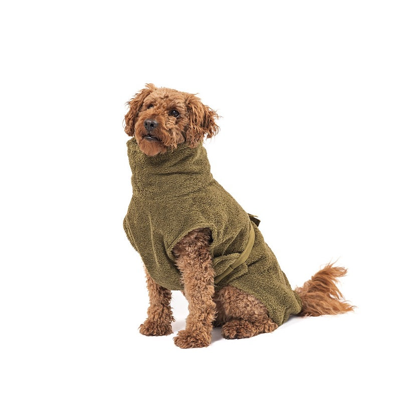 Hundebademantel aus Bio-Baumwolle "Olive"