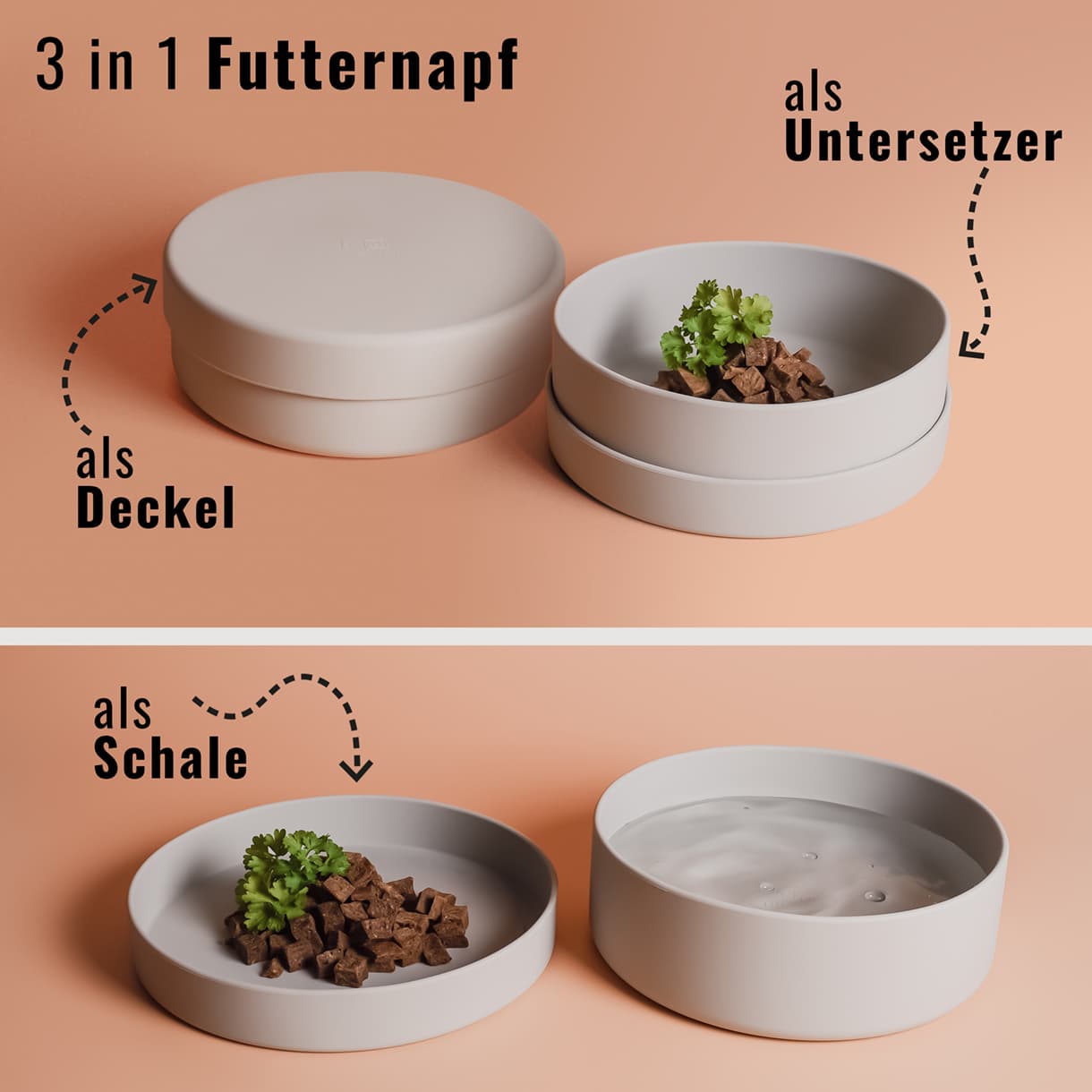 Silikon-Futternapf mit Deckel in dark grey