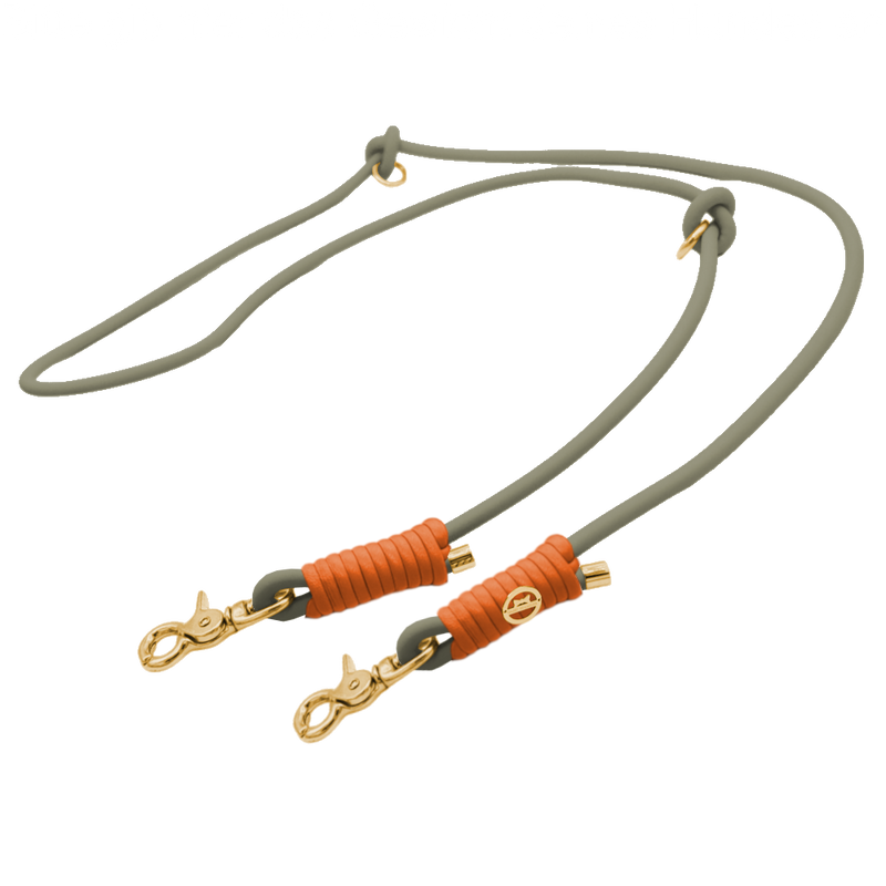 Leine aus Nappaleder in Olive mit Takelung Orange
