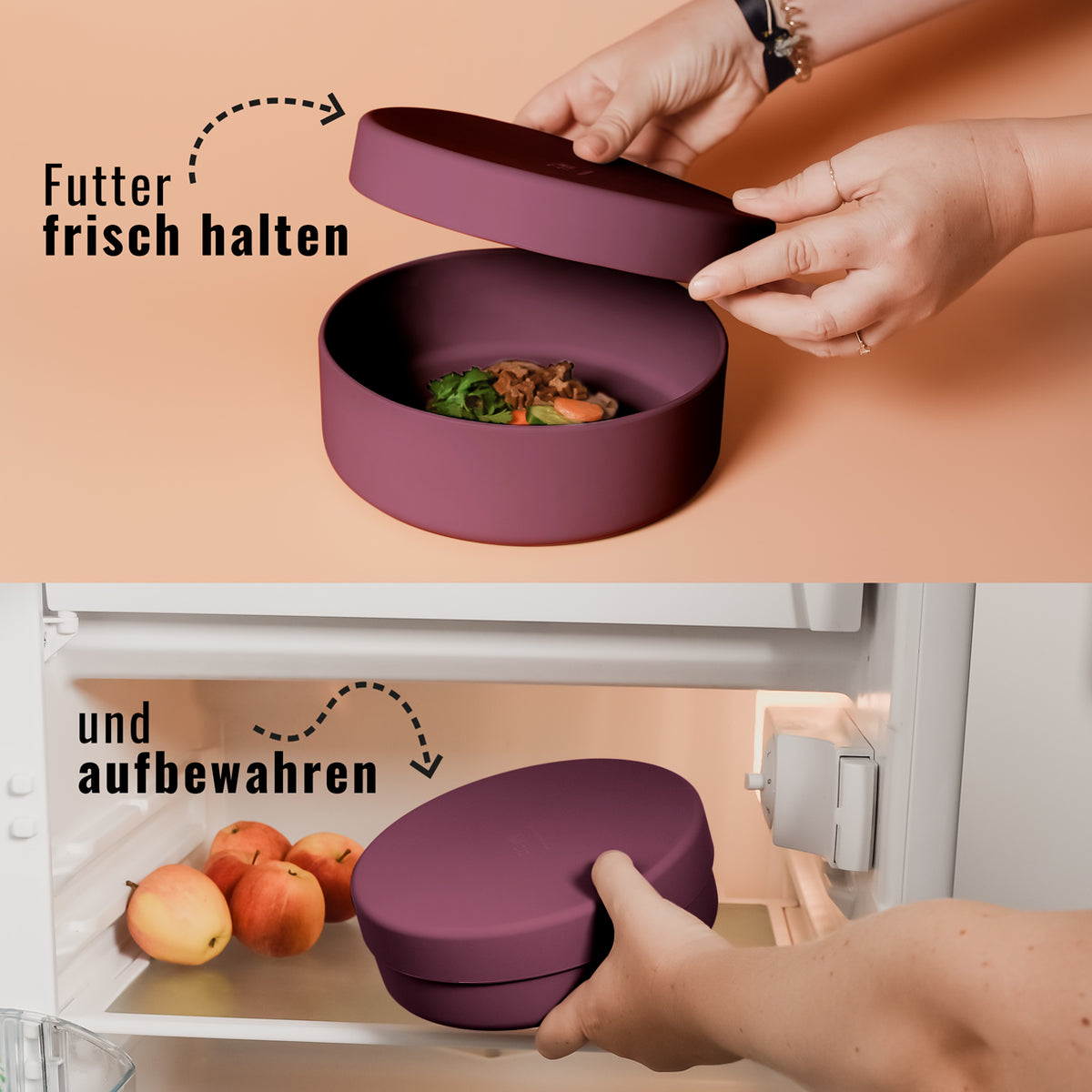 Silikon-Futternapf mit Deckel in aubergine