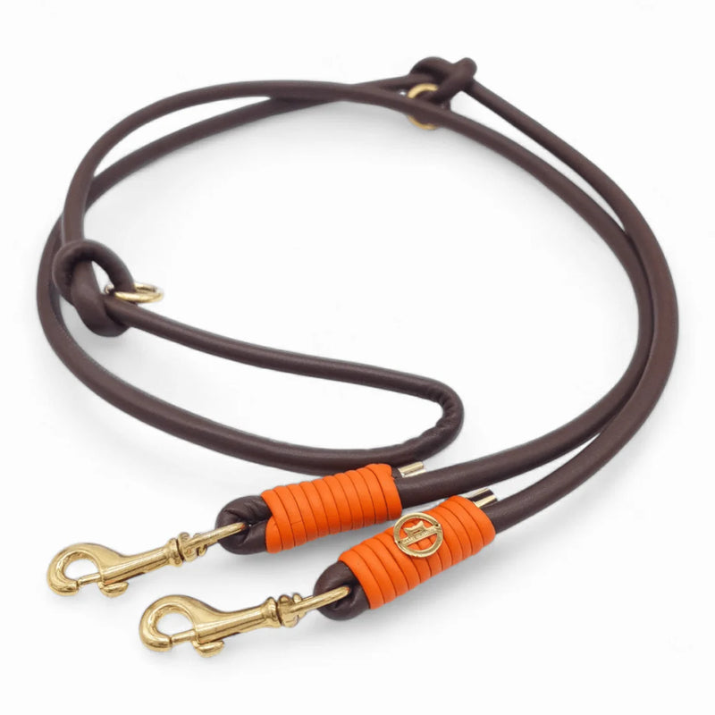 Leine aus Nappaleder in Schokobraun-Orange