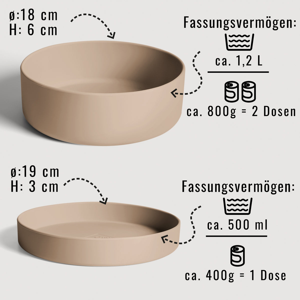 Silikon-Futternapf mit Deckel in taupe