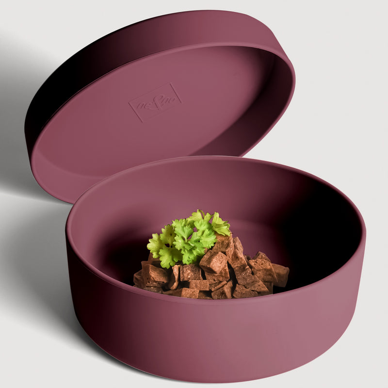 Silikon-Futternapf mit Deckel in aubergine